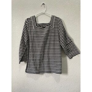 Talbots Womens XL Striped Square Neck 3/4 Sleeve‎ Knit Top